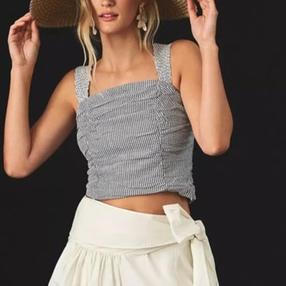 Anthropologie Pilcro Ruched Stripped Mid  Fit Summer Tank - Picture 1 of 8